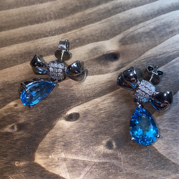 Blue Bow Teardrop Earrings - Picture 2 of 4